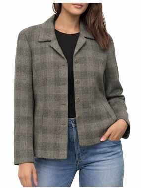 Ellen Tracy Gray Plaid Blazer Women Med Career Office Jacket Classic Workwear